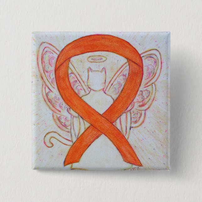 Orange Cat Angel Awareness Ribbon Anpassningsbar A Knapp (Framsida)