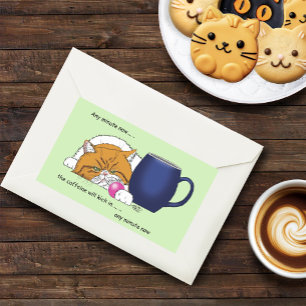 Orange Cat Coffee Mugg Blue Rektangulärt Klistermärke