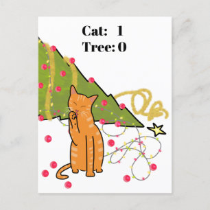 Orange Cat Destroys Julgran Funny Helg Vykort
