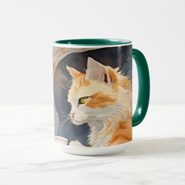 Orange Cat Drinking Tea Mugg (Framsida höger)