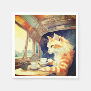 Orange Cat Drinking Tea Pappersservett