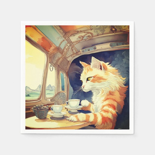 Orange Cat Drinking Tea Pappersservett (Framsidan)