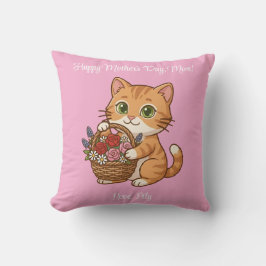 Orange Cat Flower Basket Art: Throw Pillow Kudde