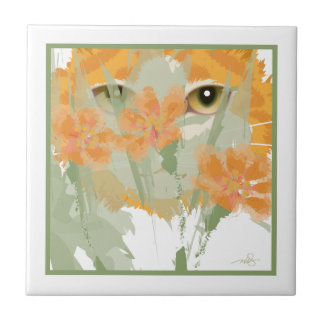 Orange Cat Foliage Peeper Kakelplatta