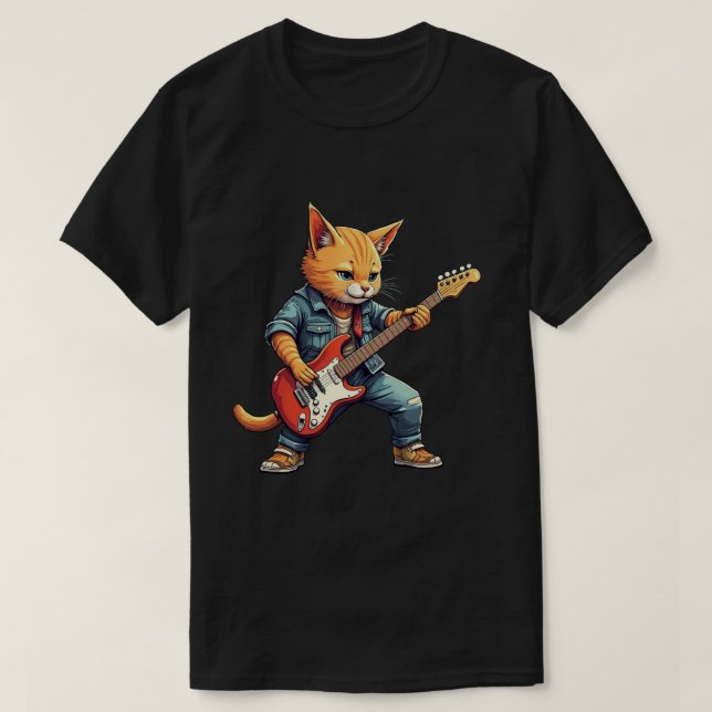 Orange Cat Guitar Player T Shirt (Design framsida)