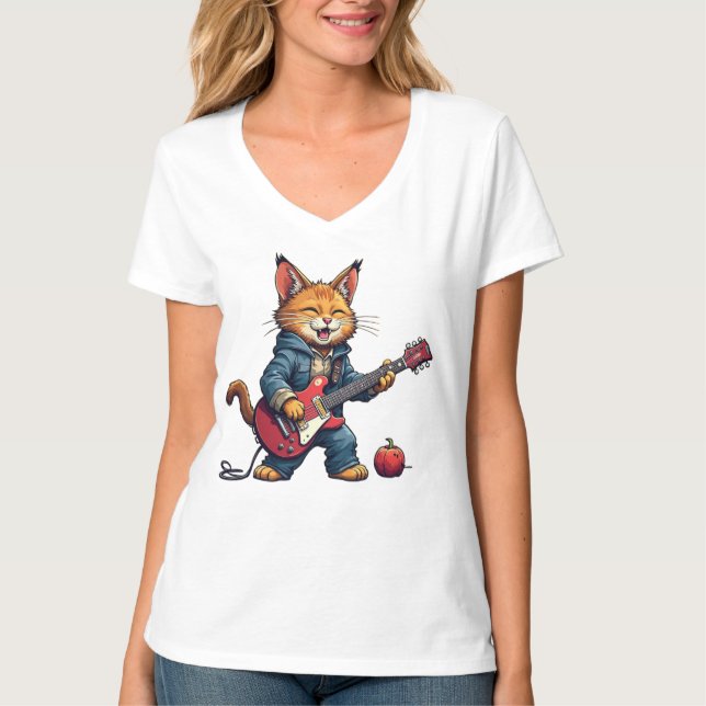 Orange Cat Guitar Player T Shirt (Framsida)