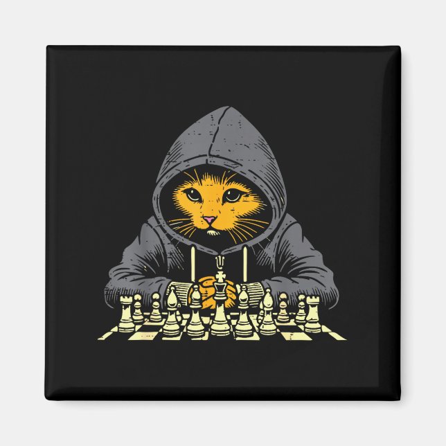 Orange Cat Hoodie Playing Chess Game Cool Women Me Magnet (Framsidan)
