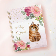 Orange Cat Illustration Flowers Girl Daily Diary
