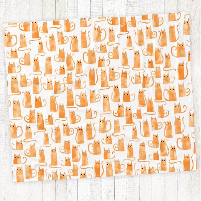 Orange Cat Mönster Fleecefilt (Orange cat watercolor fun fleece blanket)