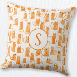 Orange Cat Mönster Monogram Kudde