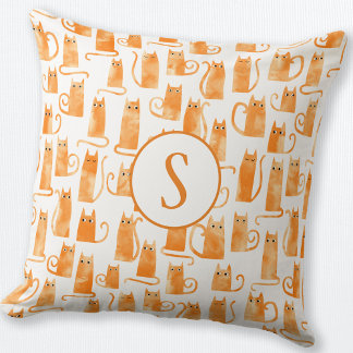 Orange Cat Mönster Monogram Kudde