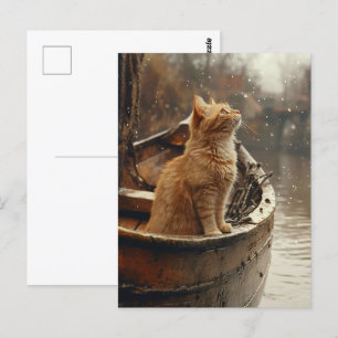 Orange Cat på en träbåt Vykort