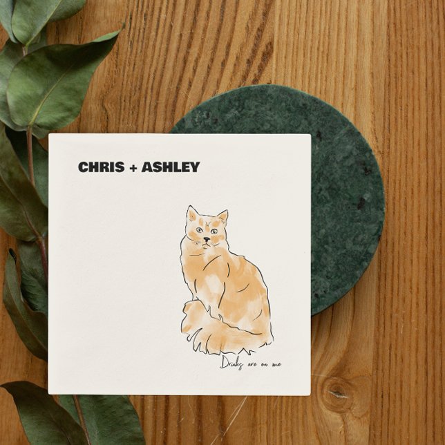 orange cat Pet kitten Cocktail Napkin för bröllop Pappersservett (Skapare uppladdad)