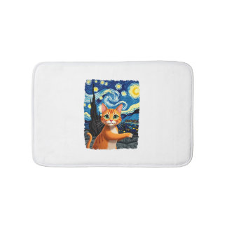 Orange Cat Selfie Starry Night Cat Mom Cat Lovers Badrumsmatta