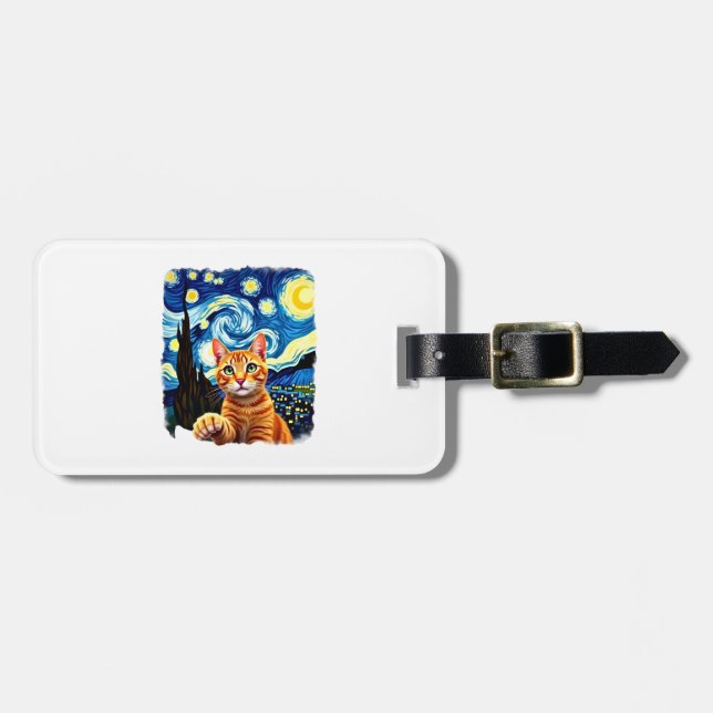 Orange Cat Selfie  Starry Night Cat Mom Cat Lovers Bagagebricka (Horisontell Framsida)