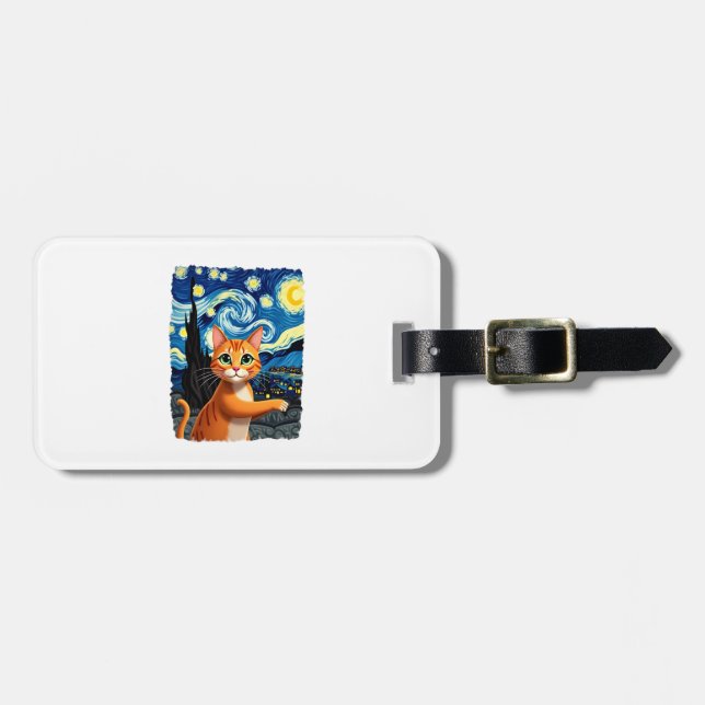 Orange Cat Selfie  Starry Night Cat Mom Cat Lovers Bagagebricka (Horisontell Framsida)