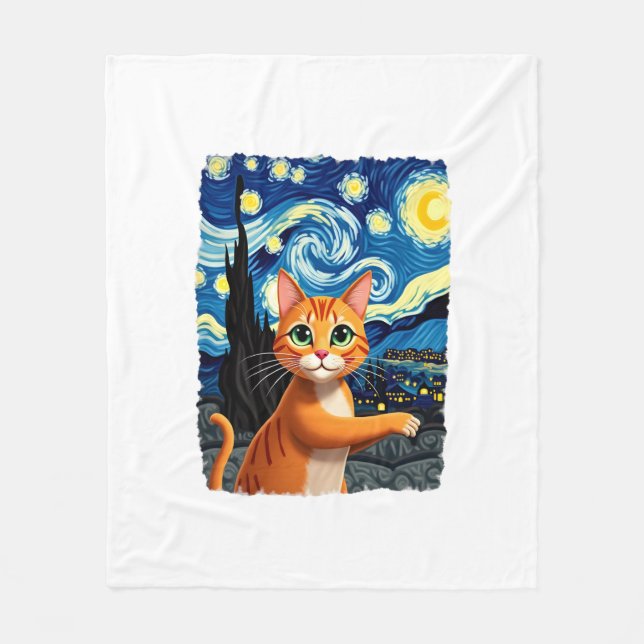 Orange Cat Selfie  Starry Night Cat Mom Cat Lovers Fleecefilt (Framsidan)
