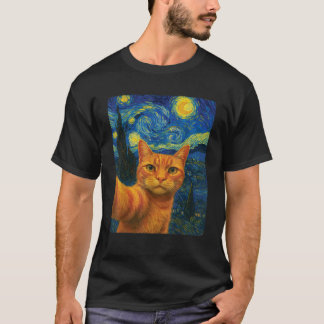 Orange Cat Selfie Van Gogh s Starry Night Cat Mamm T Shirt