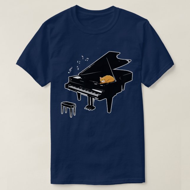 Orange Cat Spela Piano Music Älskare Funny T Shirt (Design framsida)
