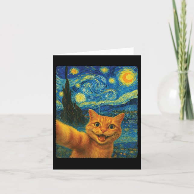 Orange Cat Starry Night Van Gogh Selfie Cat Mamma  Kort (Framsida)