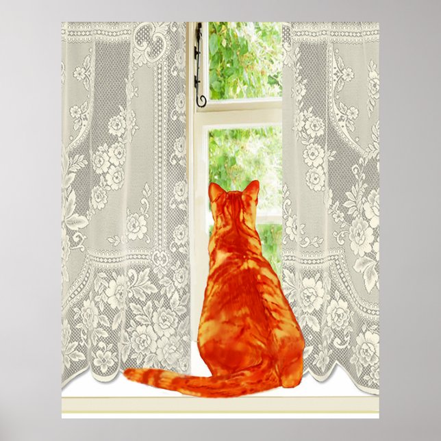 Orange Cat Tittar ut Windows Traditional Art Poster (Framsidan)