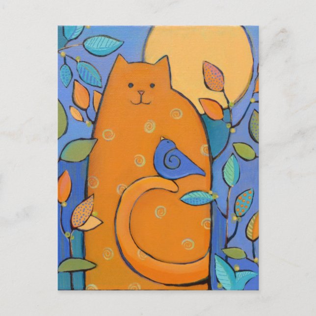 Orange Cat with Bird by Sue Davis Vykort (Framsida)