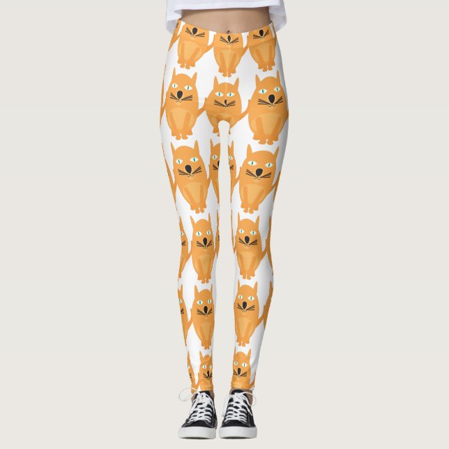 Orange Cats Mönster Leggings (Framsida)