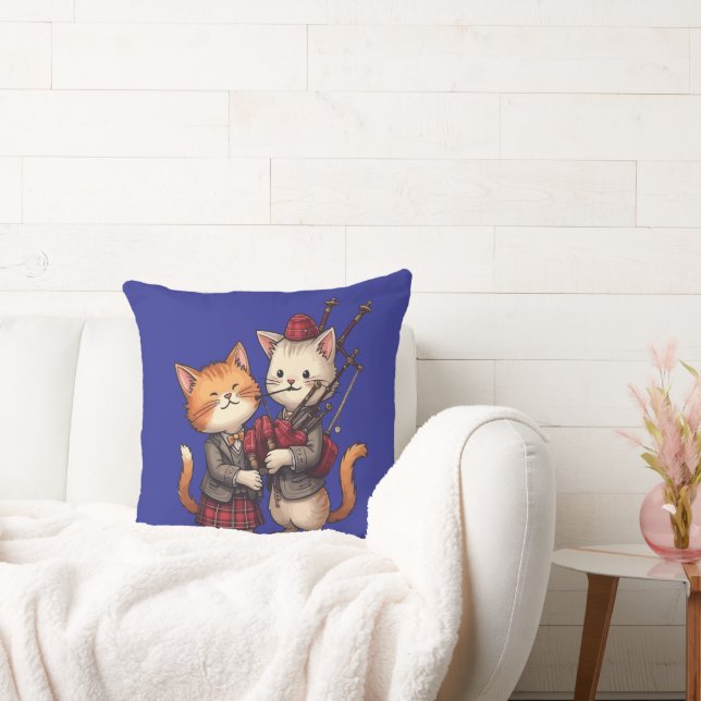 Orange Cats Playing Bagpipes and Wearing Plaid Kudde (Soffa)