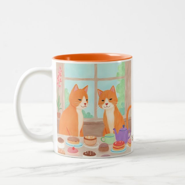 Orange Cats & Tea Party Mug Två-Tonad Mugg (Vänster)