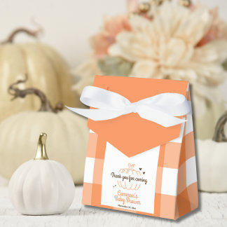Orange Check Pumpkin Rustic Fall Baby Shower Presentaskar