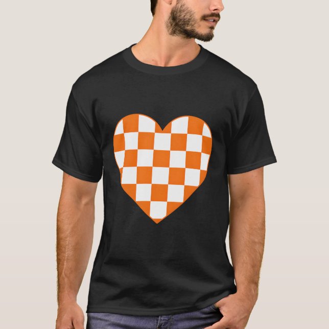 Orange Checkated Kärlek Heart Tävla Chess Lov T Shirt (Framsida)