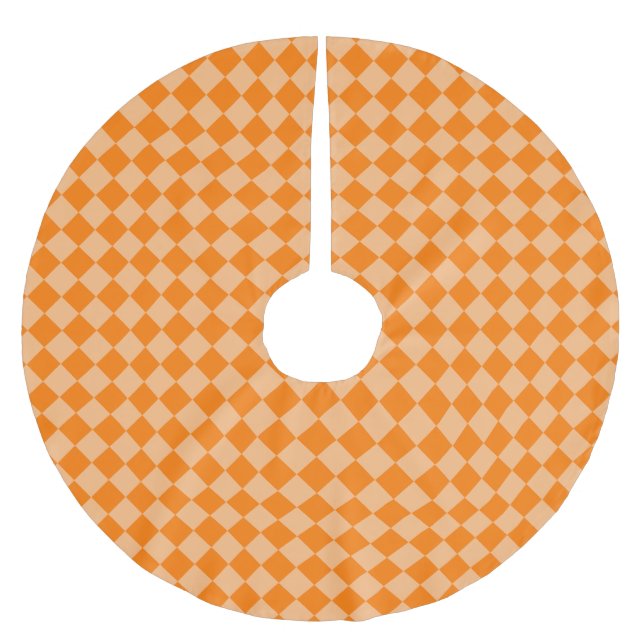 Orange Checker Diamond Mönster Julgransmatta Borstad Polyester (Framsidan)
