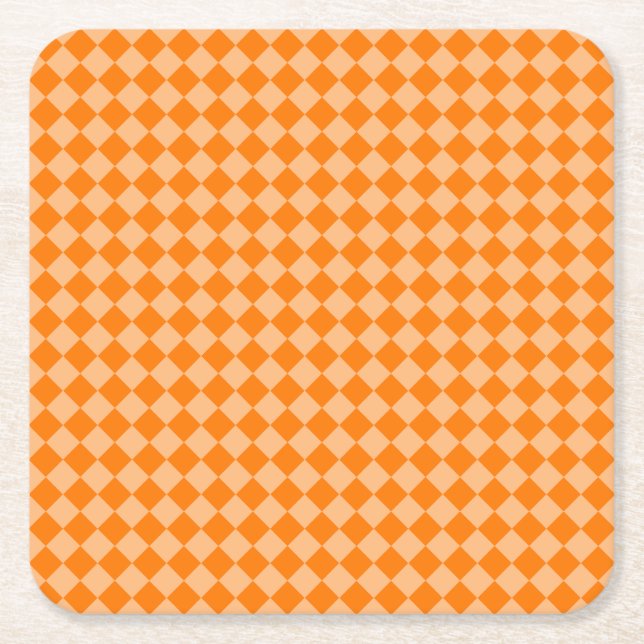 Orange Checker Diamond Mönster Underlägg Papper Kvadrat (Framsidan)