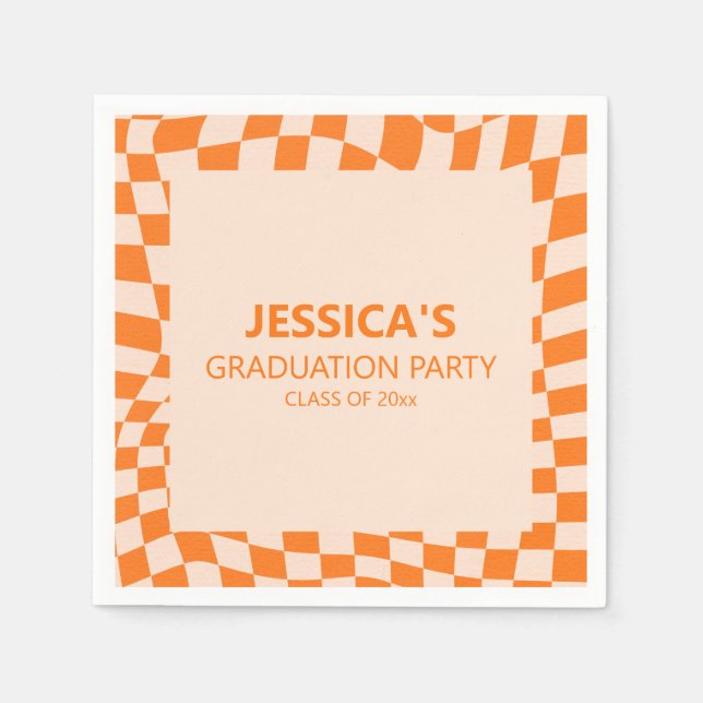 Orange Checker Graduation Party Custom 2026 Pappersservett (Framsidan)