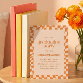 Orange Checker Modern Graduation Party 2026 Inbjudningar