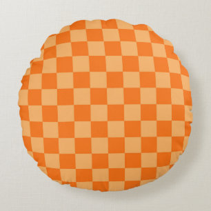 Orange Checker Play Mönster Design Rund Kudde