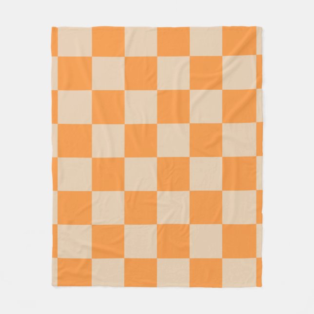 Orange Checkered Gingham Mönster Fleecefilt (Framsidan)