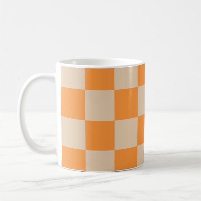 Orange Checkered Gingham Mönster Kaffemugg (Vänster)