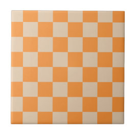 Orange Checkered Gingham Mönster Kakelplatta