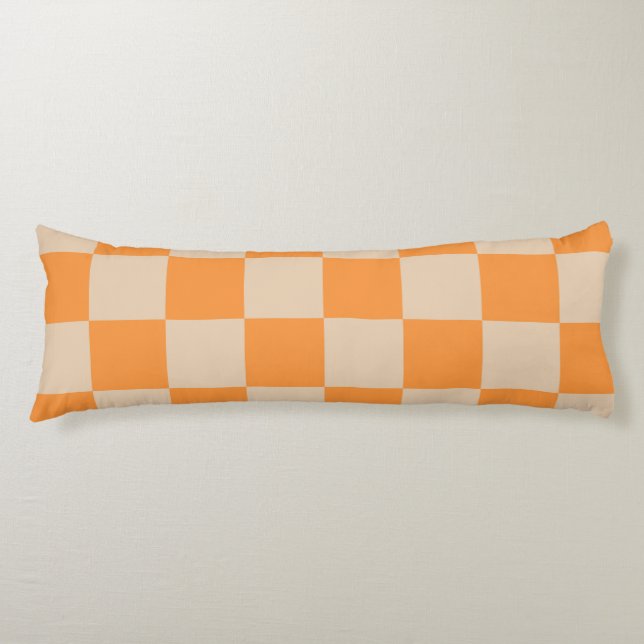 Orange Checkered Gingham Mönster Kroppskudde (Framsidan)