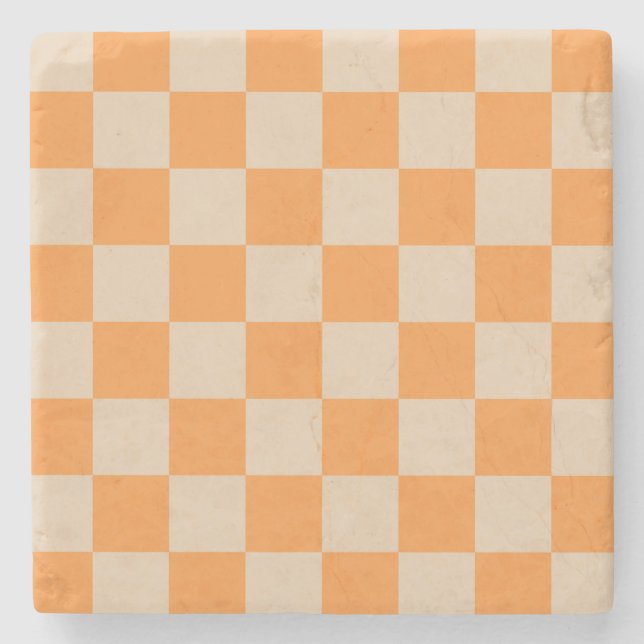Orange Checkered Gingham Mönster Stenunderlägg (Framsidan)