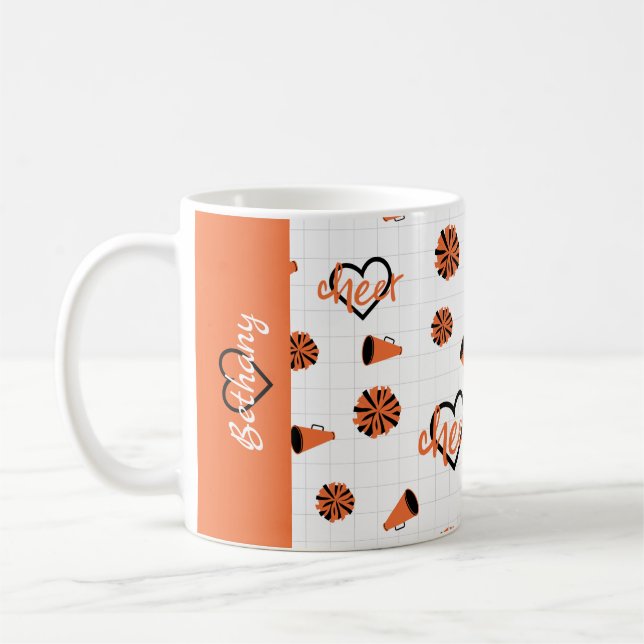 Orange Cheer Hearts, Pom Poms, Megafone Mönster Kaffemugg (Vänster)