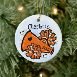 Orange Cheerlead Ornament Megaphone Pom Pom Cute