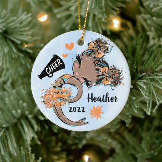 Orange CheerLeader Girl Ornament Mörk Skin & Hair