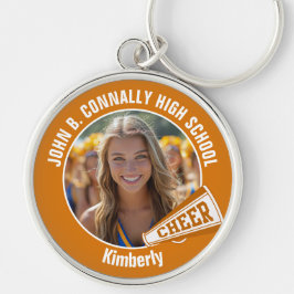 Orange Cheerwriter Photo High School Spirit Rund Silverfärgad Nyckelring