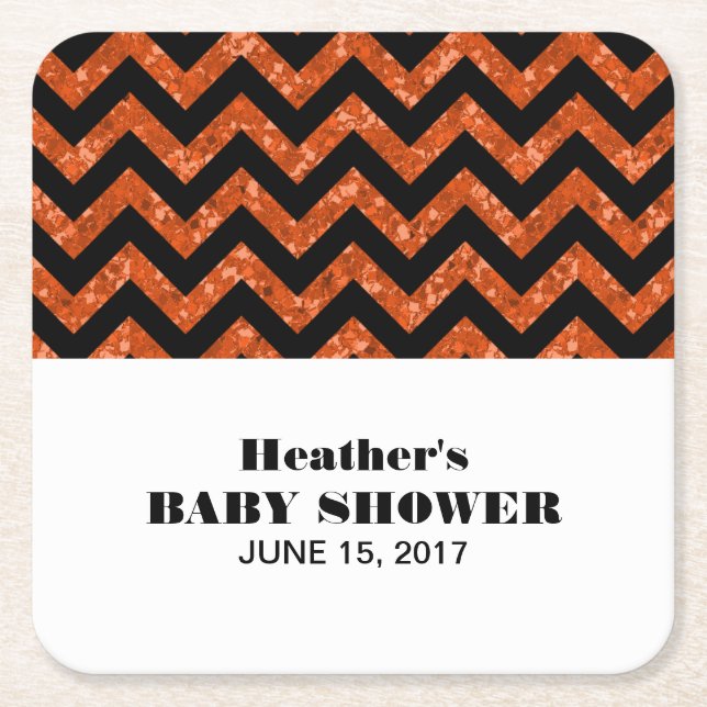 Orange Chevron Glitter Baby Shower Underlägg Papper Kvadrat (Framsidan)