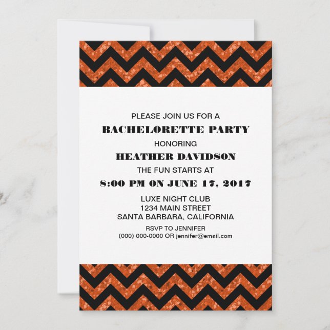 Orange Chevron Glitter Bachelorette Party Inbjudningar (Framsida)