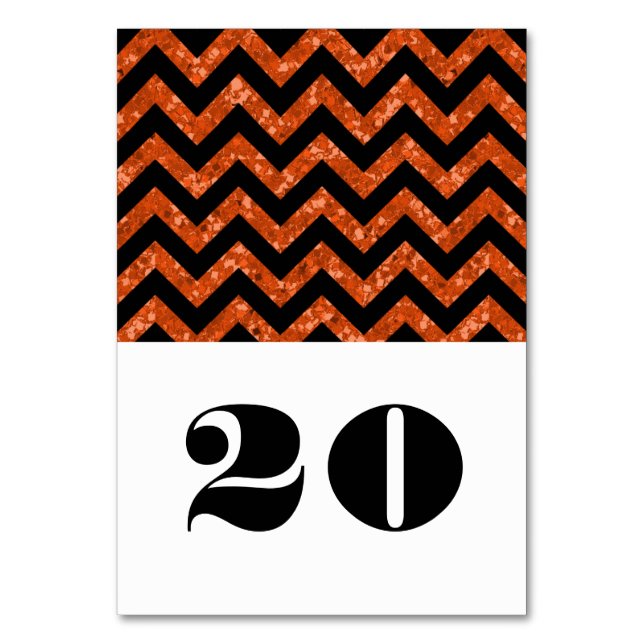 Orange Chevron Glitter Bord Card Bordsnummer (Framsidan)