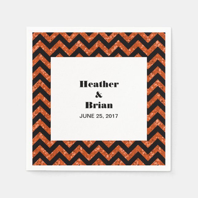 Orange Chevron Glitter Papper Napkins Pappersservett (Framsidan)