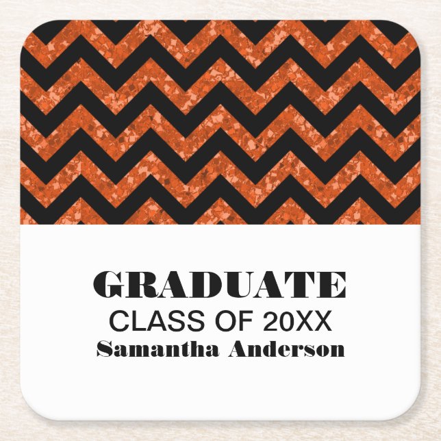 Orange Chevron Glitter Studenten Underlägg Papper Kvadrat (Framsidan)